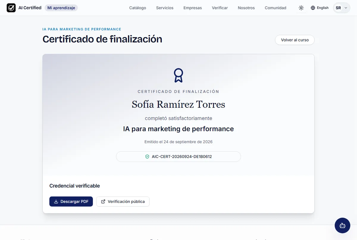 El certificado, con folio público.