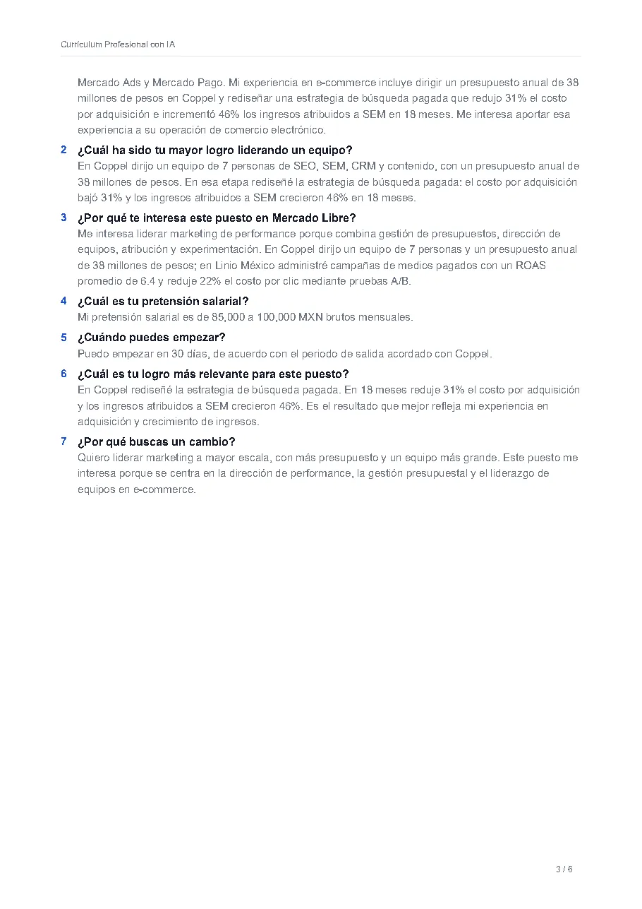 Respuestas listas para las 5 preguntas del formulario de Mercado Libre.